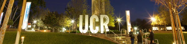 UCR sign and tower at night (c) UCR